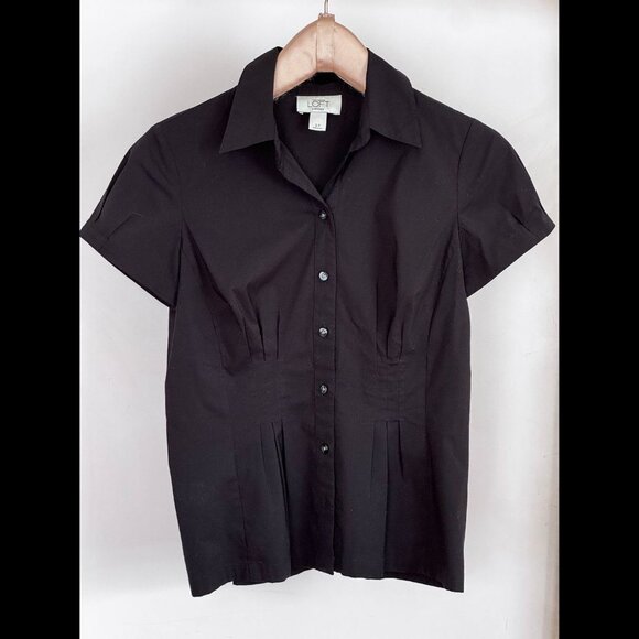 Ann Taylor Loft Petites, Black Button Down Shirt, Size SP (small petite) - Picture 1 of 3